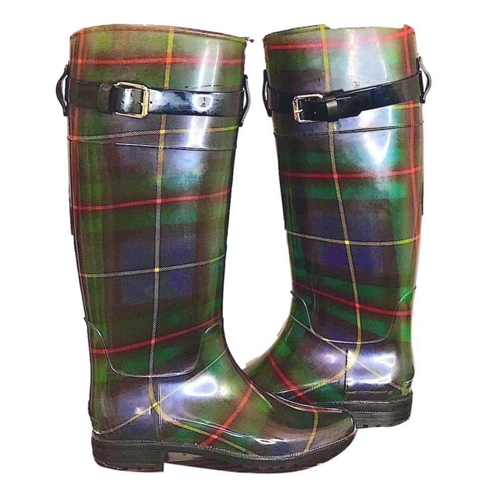 RALPH LAUREN Rossalyn II Black Watch Plaid Knee High Wellies Size 8